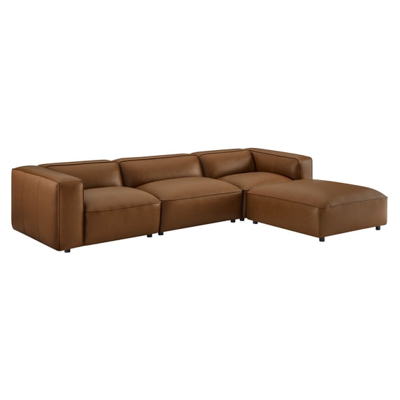 4 pcs Modular Sofa, Brown, Faux Leather, Living Room Lounge Cafe Lobby Hospitality Restaurant, Modern Contemporary, HB37669