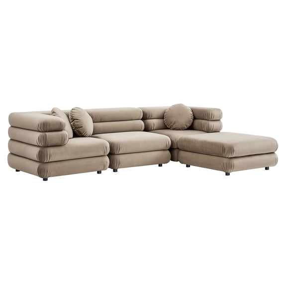 4 pcs Modular Sofa Sectional, Tufted, Brown, Velvet, Living Room Lounge Cafe Lobby Hospitality Restaurant, Modern Contemporary, HB37390