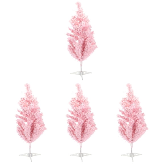 4 pcs Pink Flocking Christmas Tree Window Interior Decoration for Xmas Decor