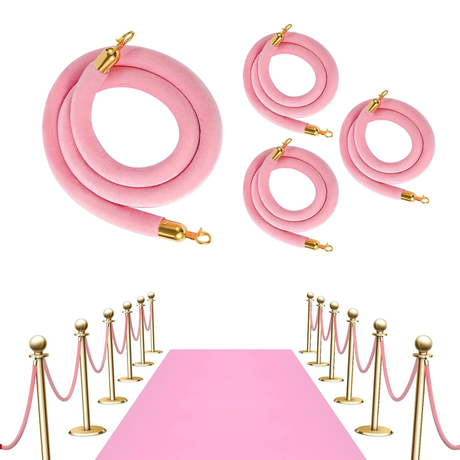 4 pcs Pink Velvet Stanchion 6.4FT Velvet Rope, Crowd Control Ropes ...