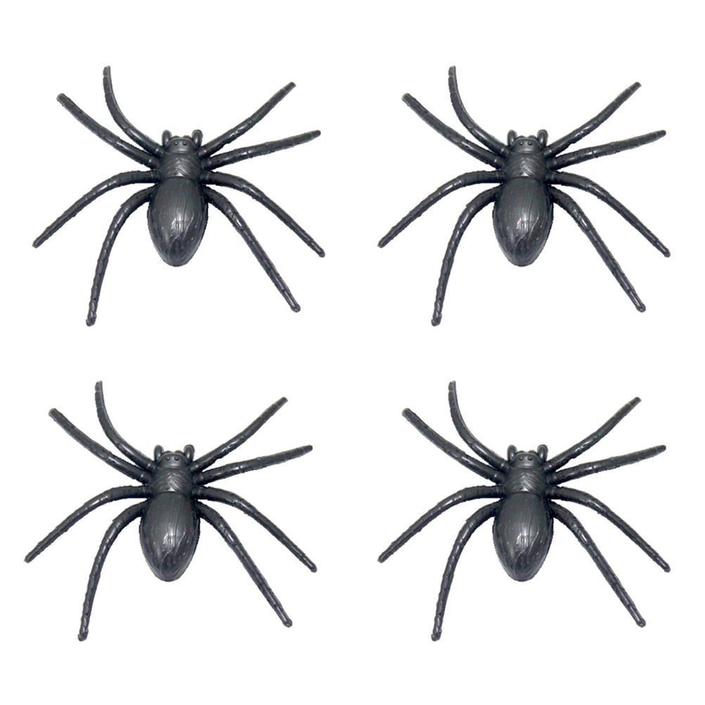4 pcs Plastic Fake Spider Practical Jokes Props Realistic Rubber Spider