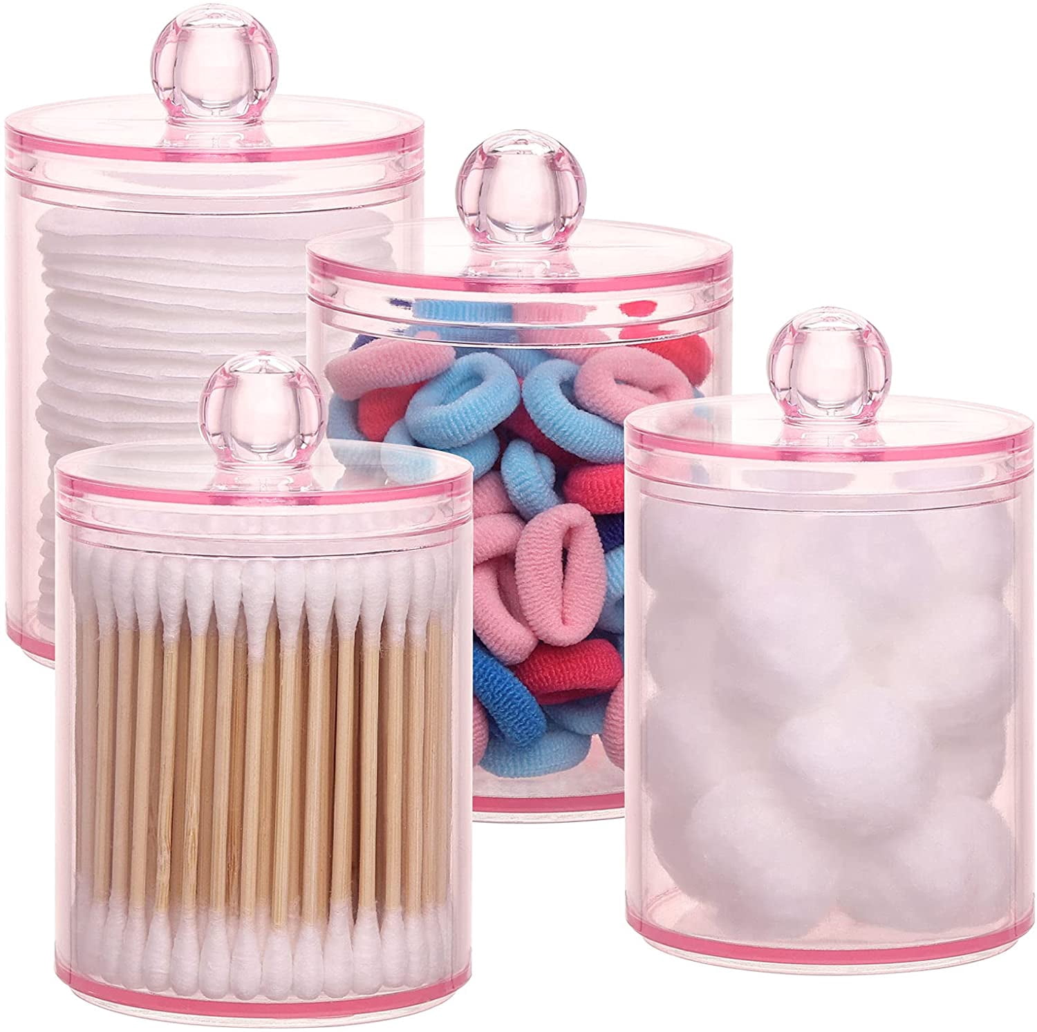 4 pcs Qtips Holder Bathroom Container, 10 OZ Apothecary Jar, Pink ...