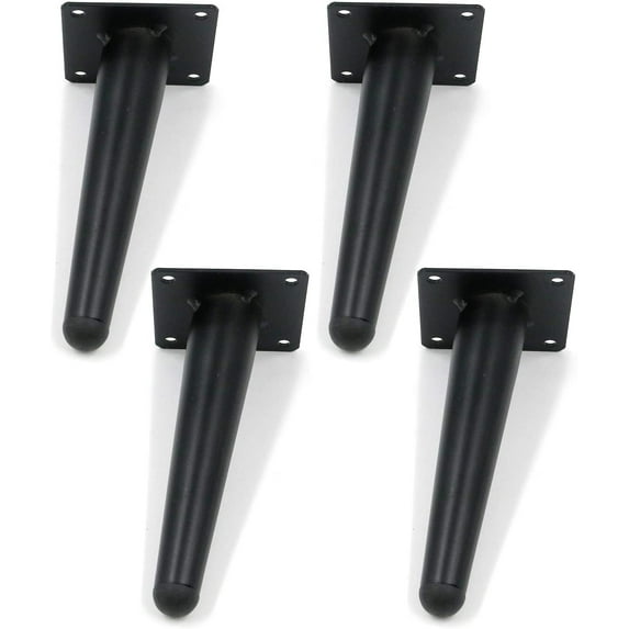 4 pcs Round Tall Sleek Tapered Furniture Legs Cabinet Metal Feet Cupboard Table Chair Support Legs, with Mounting Screws, Height 15cm / 6inch, Black, Beveled Tapered