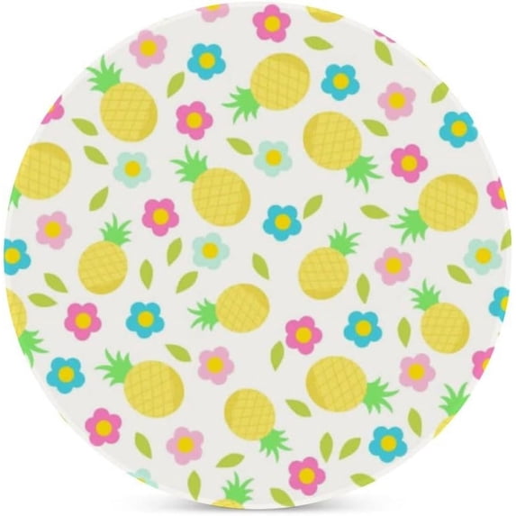4 pcs SKYSONIC Round Drink Coasters Pineapple Summer Flowers Absorbent Ceramic Coaster with Cork Base for Coffee Cups for Home Decor