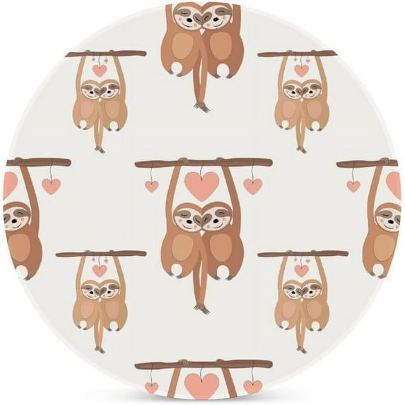 4 pcs SKYSONIC Round Drink Coasters Sloth with Hearts Absorbent Ceramic Coaster with Cork Base for Coffee Cups for Home Decor