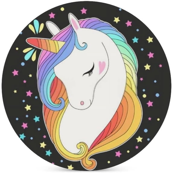 4 pcs SKYSONIC Round Drink Coasters Unicorn Head with Rainbow Hair and Stars Absorbent Ceramic Coaster with Cork Base for Coffee Cups for Home Decor