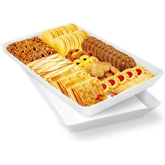 4 pcs Serving Tray for Entertaining, Grilling BBQ Accessories, Serving Platters for Snacks, Fruit, Reusable Plastic Trays for Serving Food and Pantry Organization in Kitchen & for Parties