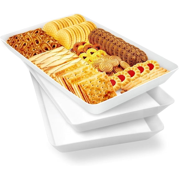 4 pcs Serving Tray for Entertaining, Grilling BBQ Accessories, Serving Platters for Snacks, Fruit, Reusable Plastic Trays for Serving Food and Pantry Organization in Kitchen & for Parties