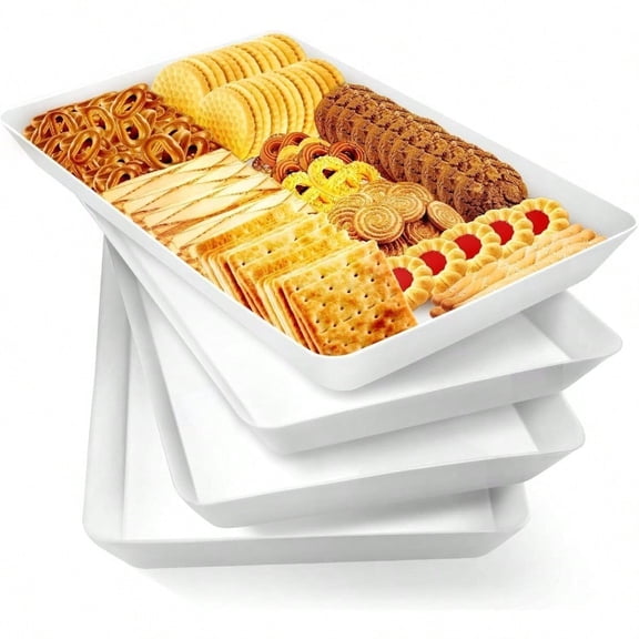 4 pcs Serving Tray for Entertaining Grilling BBQ Accories Serving Platters for Snacks Fruit Reusable Plastic Trays for Serving Food and Pantry Organization in Kitchen for Parties
