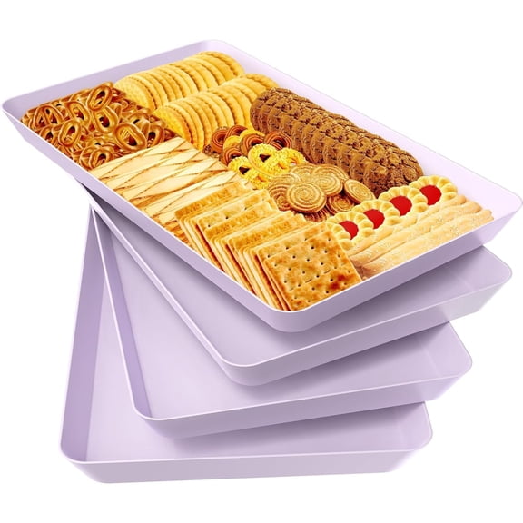 4 pcs Serving Tray for Entertaining, Serving Platters for Snacks, Fruit, Cookies, Dessert, Reusable Plastic Trays for Serving Food and Pantry Organization in Kitchen & for Parties, (Purple)