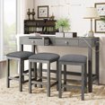 thumbnail image 1 of 4 pcs Set Counter Height Table and Padded Stools, Retro Style Dining/Breakfast Table with 2 Drawers and Built-in Charging, 3 Upholstered Pad Bar Stools with Pedal for Kitchen, Dining,Bar, Cafes, Gray, 1 of 9