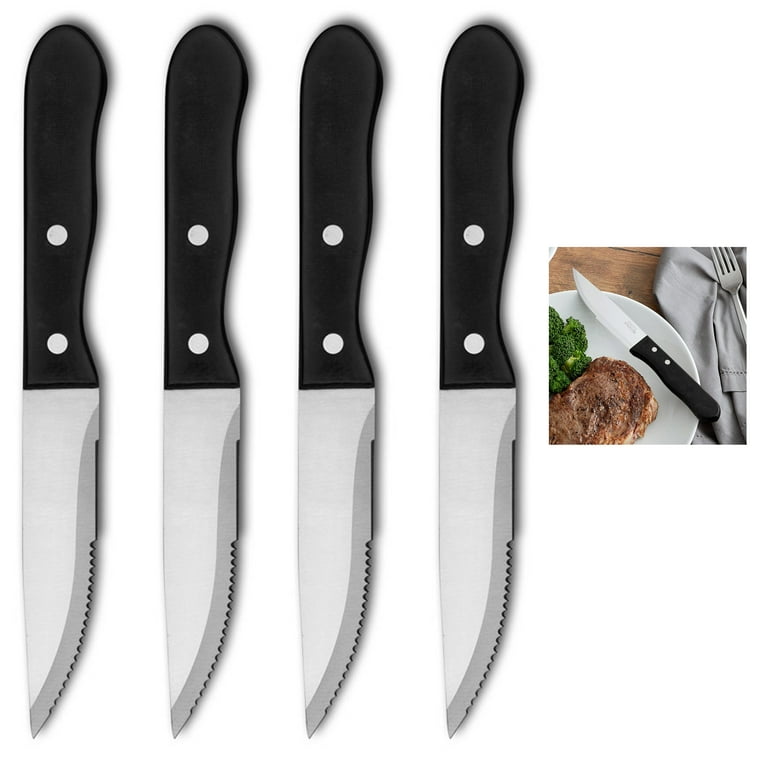 Shun AB5075 4 Piece Steak Knife Set w/ Black Polypropylene Handles, Carbon  Steel