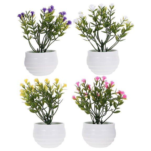 4pcs Mini Artificial Potted Flowers for Decoration Vivid and Realistic Plastic Assorted Color