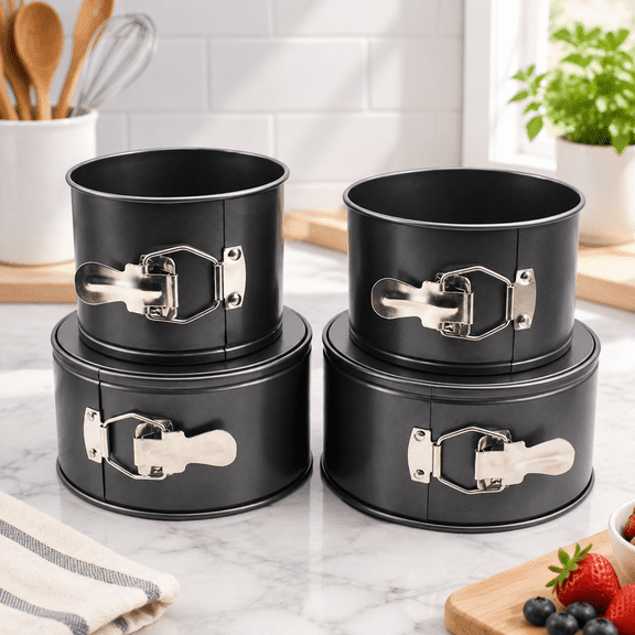 4 pcs Springform Pan Set, 4 5 6 7 inches Round Cake Tin with Removable Bottom, Nonstick Leakproof Carbon Steel Cheese Cake Pans Mold for Baking
