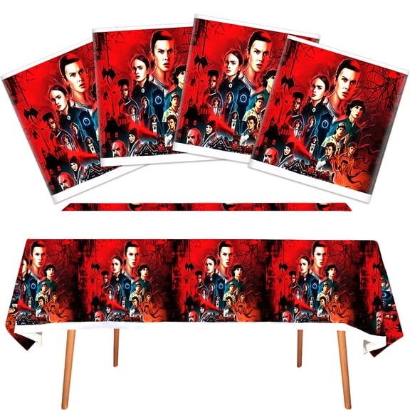 4 pcs For Strangers Theme For Things Birthday Tablecloth, Waterproof Disposable Table Cover 42.5x70.9 Inches for Party Celebration Decorations and Supplies