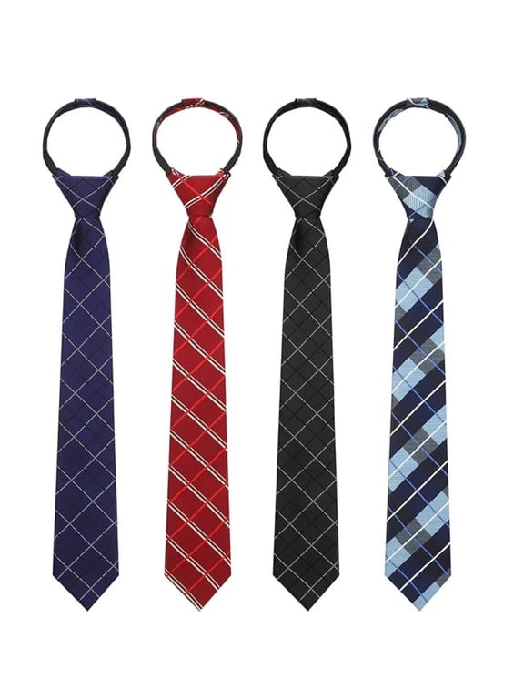 4 pcs Ties for Boys Kids 15 inch Plaid Pre-tied Adjustable Neckties Boys Tie for Wedding Graduation School Uniforms Halloween Party Costume 8-12 Years