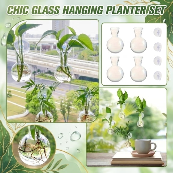 4 pcs Window Propagation Stations with Suction Cups – Easy Install Glass Plant Terrarium Vases for Indoor Plant Propagation, Ideal for Beginners, Renters & Small Spaces