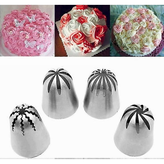 4 pcs/set Cookies Oversized Piping Tip,Stainless Steel Professional Baking Tools Suitable For All Styles Of Cookies And Cake(silver)