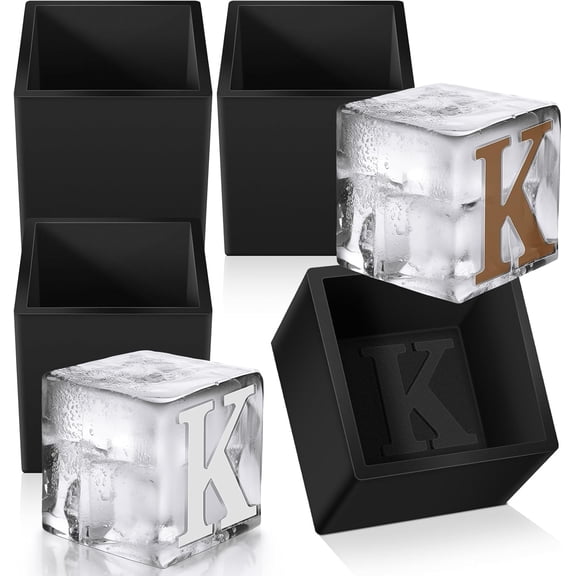 4-piece 2-inch engraved whiskey ice cube mold silicone whiskey ice tray personalized letter cocktail mold thank you gift for whiskey lovers dad birthday party supplies (letter)