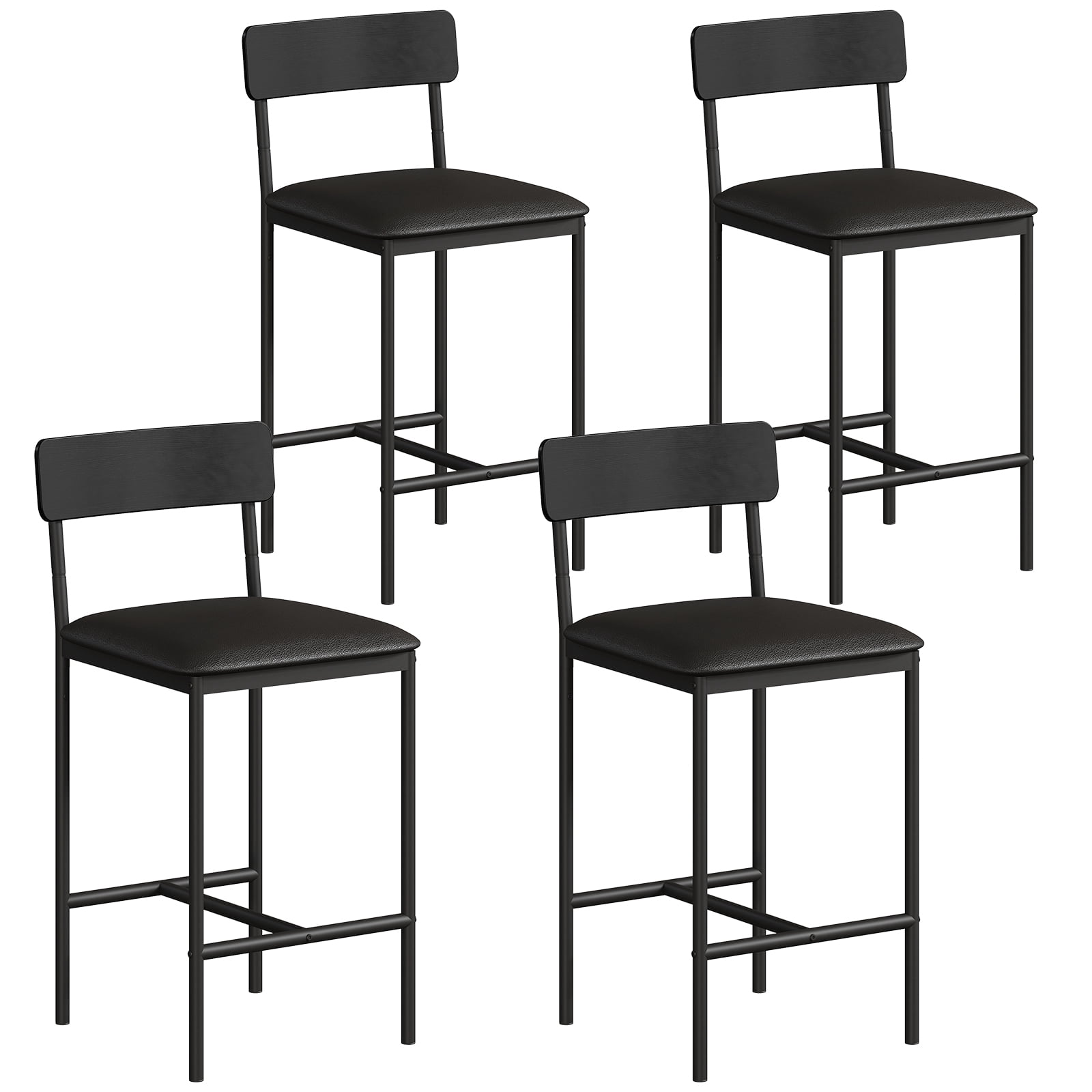 4 piece 25.5" Bar Stools with Back & Footrest, Upholstered Counter