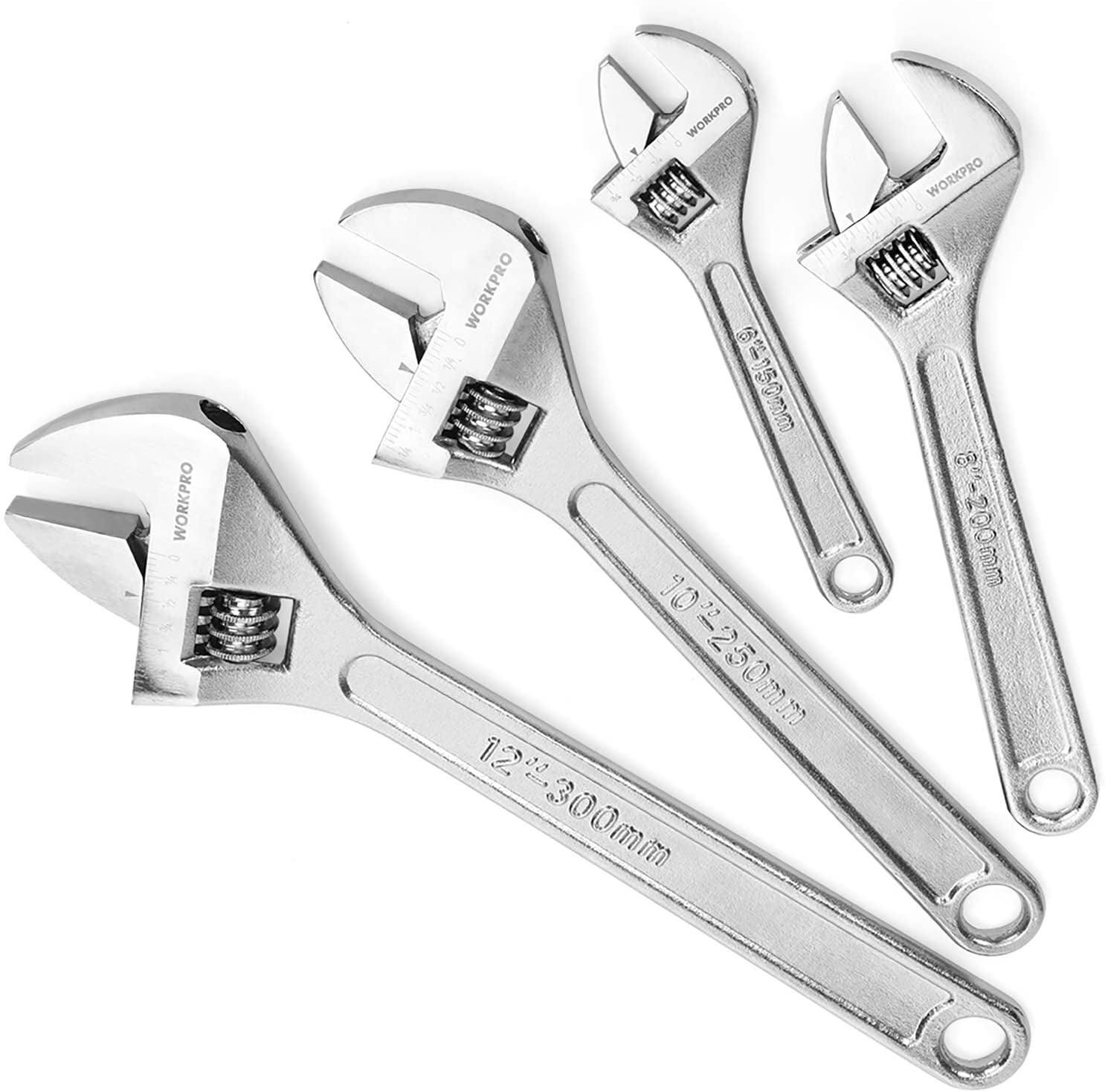 4-piece Adjustable Wrench Set, Forged, Heat Treated, Chrome-plated (6-inch, 8-inch, 10-inch, 12-inch)