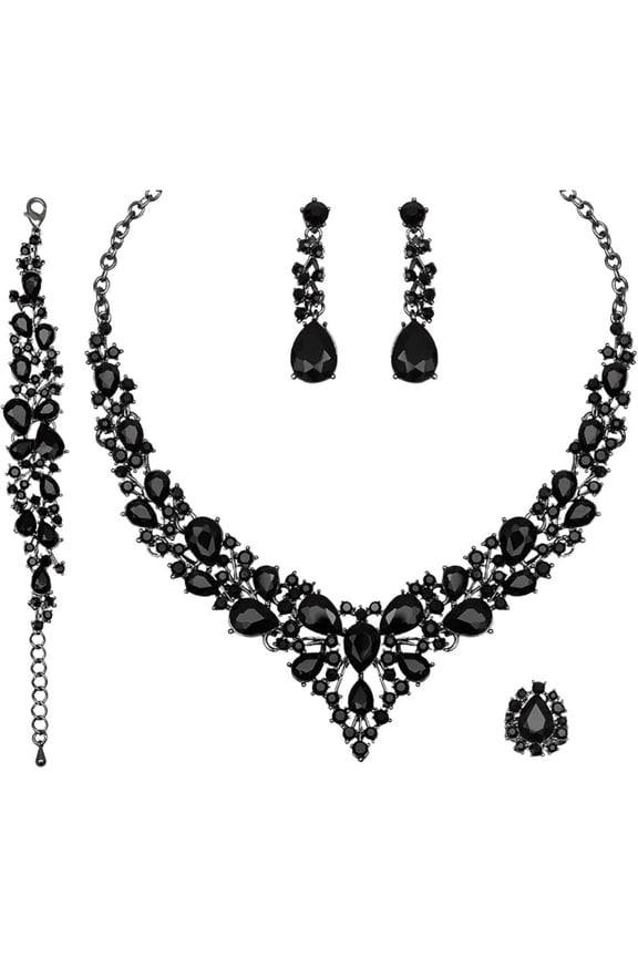 4-piece Austrian crystal jewelry set | shining bridal set Elegant wedding jewelry adjustable necklace earrings bracelet ring bride bridesmaid wedding party gift
