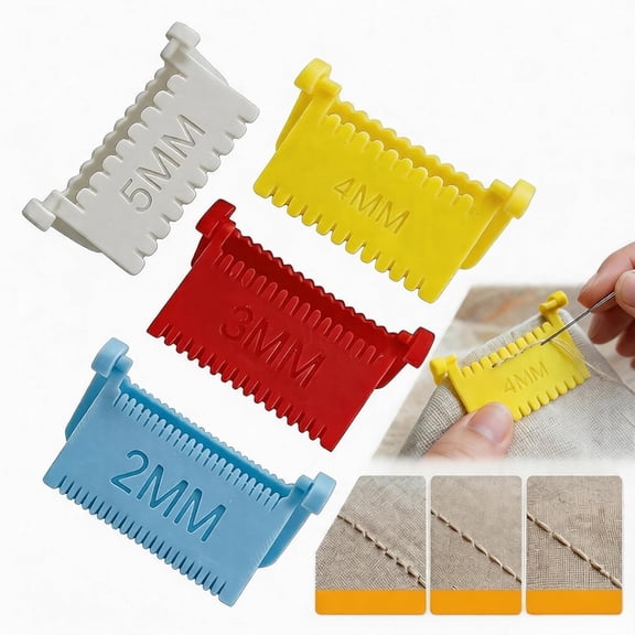 4-piece Clip on Sewing Ruler, Seam Guide for Sewing, Fabric Guide, 2/3/4/5mm Stitch Pitch Quilting Template, Embroidery, Patches, Sewing Supplies for Beginners and Seniors