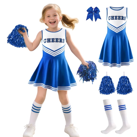 Pigmiss Girls Cheerleader Costume Kids Cheerleading Outfit Dress for Halloween Party Birthday Gift Stage Performance Sports Events