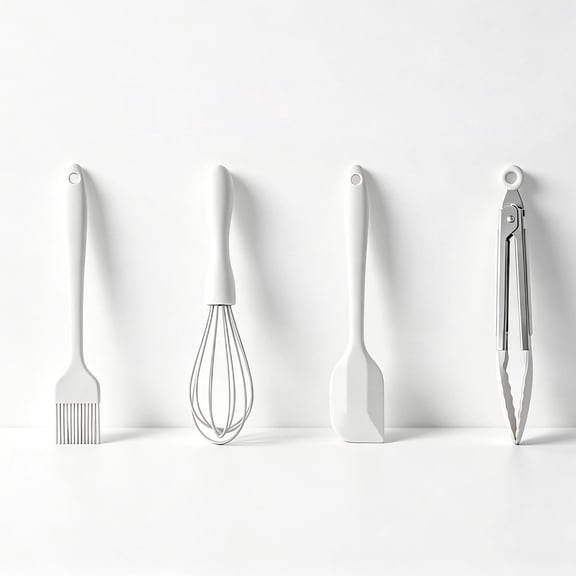 4-piece Kitchen Cooking Tools Set - Silicone Basting Brush, Egg Whisk, Cooking Spatula and Food Tongs