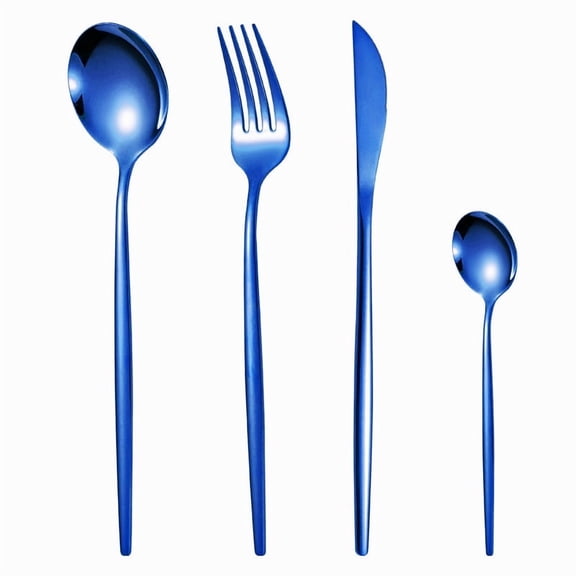 4-piece Mirror blue Silverware Dinnerware, Stainless Steel Luxury Flatware Service For 1 Include Knives/Forks/Spoons/Teaspoons, Dishwasher Safe