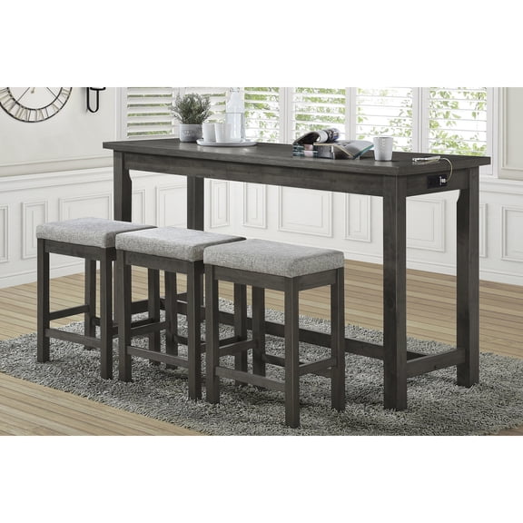 4 - piece, Rectangular Shape, Gray Finish - USB and Power Outlets for Charging - Dining Spot - Charge Any Device