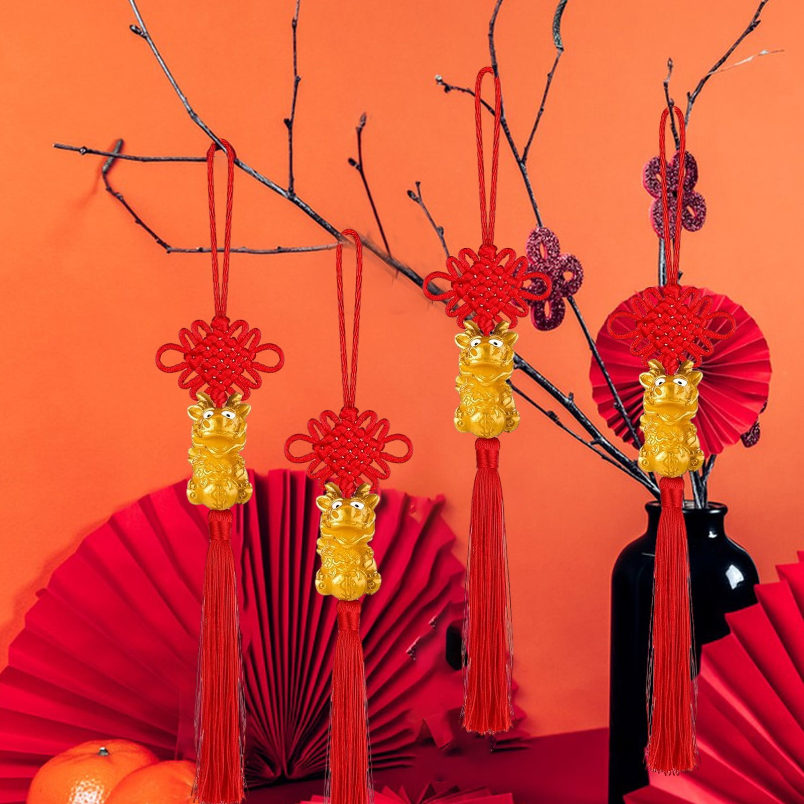 4-piece Set Of New Year D rations Dragon Red Hanging Tassels 4-piece Set Of New Year D rations Dragon Red Hanging Tassels