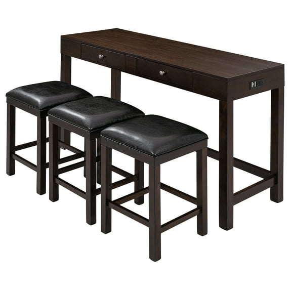 4-piece Table Chair Set Built-in USB Port Space Saving Design Furniture Set With 3 Stools Perfect For Small Apartments Studios