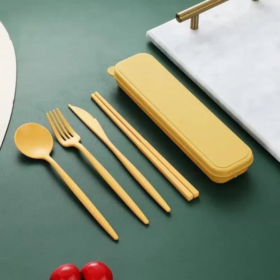 4-piece Wheat Straw Tableware Knives Forks Spoons Chopsticks New Portuguese Plastic Portable Tableware Set Dinnerware Set