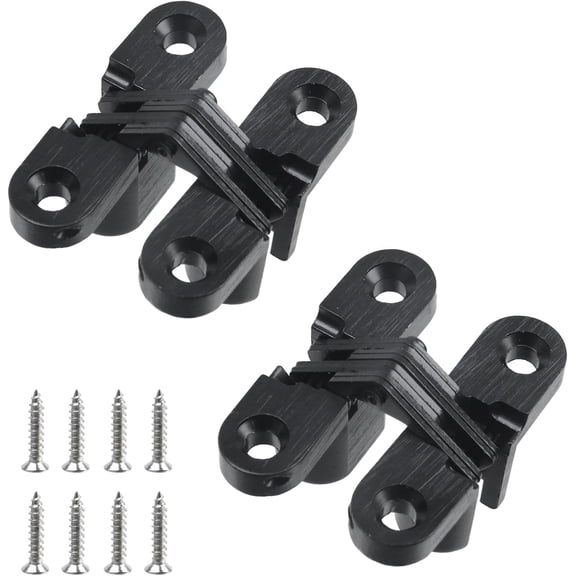 4-piece black mobile roller hidden cross hinge with screws, stainless steel blind door cross hinge, suitable for folding boxes, hidden doors, folding doors, cabinets (1-3/4 inches)