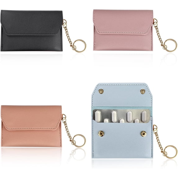4-piece contraceptive pillbox set, leather contraceptive pillbox套袖 wallet with clasp and key ring, privacy protection contraceptive medication with keychain