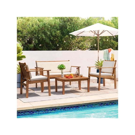 4-piece courtyard sofa set outdoor furniture with cushions and brown side table