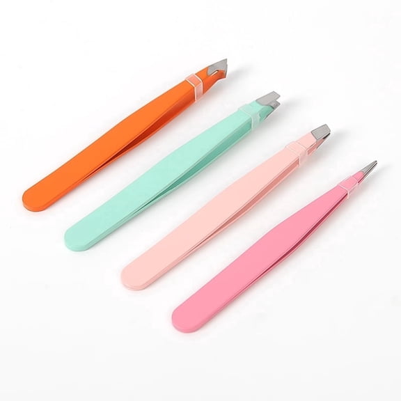 4-piece eyebrow tweezers set, for facial hair grooming, stainless steel angled sharp eyebrow tweezers,colorful, suitable for both men and women