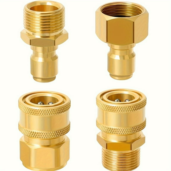 4-piece high-pressure cleaner quick disconnection adapter kit, M22-15mm to 3/8" quick release coupler, all solid brass connectors compatible with Sun Joe