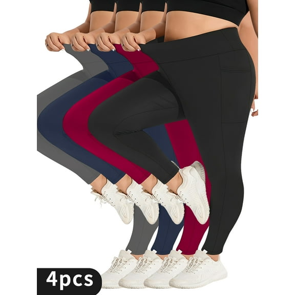 4-piece high-waisted solid casual women's yoga pants, comfortable and close-fitting, good elasticity, suitable for daily, yoga, fitness