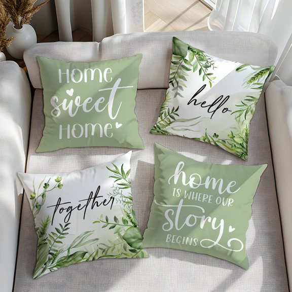 4-piece modern plant leaf pattern pillow cover - double-sided printed cushion cover, suitable for sofas, beds - zipper opening and closing, machine washable/outdoor decorative pillowcase