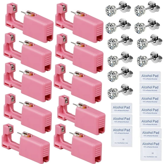 4-piece piercing set, Evatage disposable self-ear piercing gun set, nose hole tool with crystal stud earrings for home salon piercings