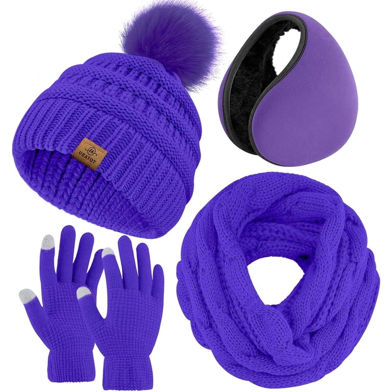 Winter Warm Knitted 4-in-1 Set Hat Scarf Gloves Ear Warmer Men Women Unisex Men Women Outdoor Winter Beanie Hat, Infinity Scarf  main image 4