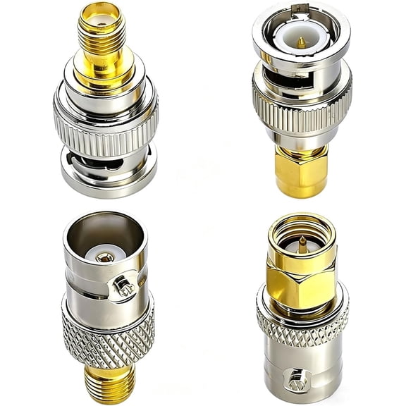 4-piece set to adapter set, male/female to male/female RF coaxial cable adapter, suitable for RF radio, antenna, TV test equipment and amateur radio, gold-plated connectors
