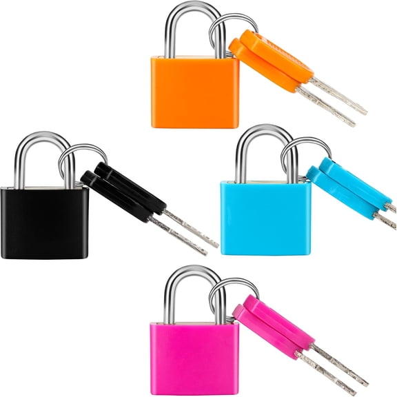 4-piece set with key luggage lock, multi-color mini key padlock metal padlock luggage lock plastic covered copper key padlock, suitable for luggage, backpacks, boxes, laptop bags