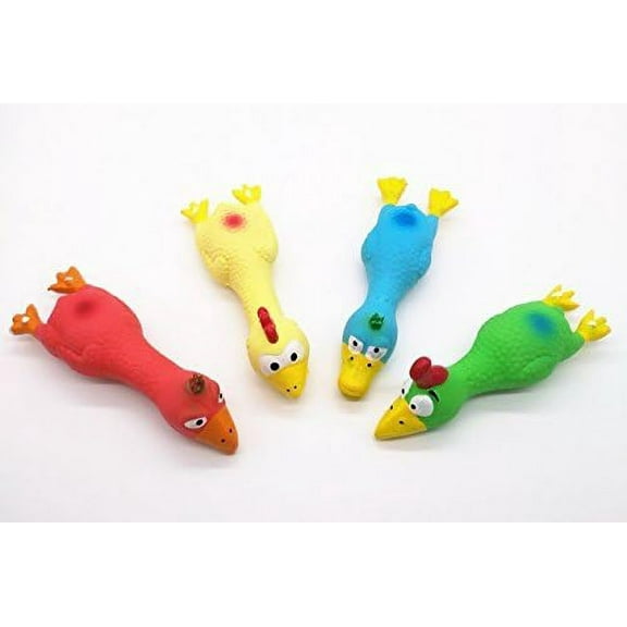 4-piece set of safe latex dog squeaking toys, 6.6-inch long soft chewing and grinding dog small screaming rubber chicken toys, suitable for puppies, small and medium-sized dogs