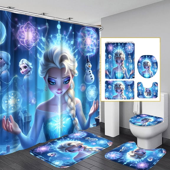 4-piece shower curtain decoration, exquisite housewarming gift, modern home decoration, waterproof shower curtain and toilet floor mat rugs, with 12 shower curtain hooks included Bath accessories