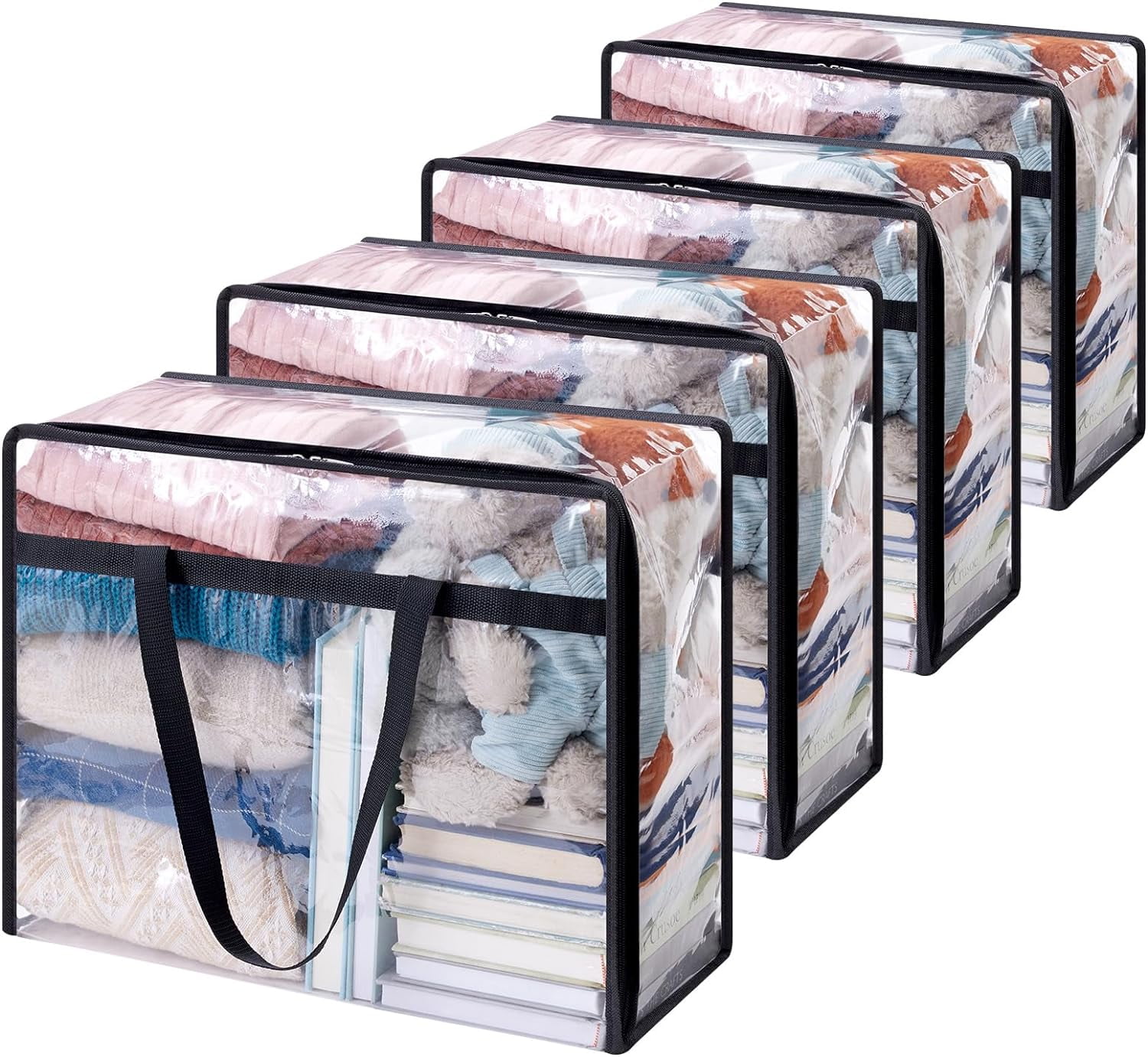 4-piece transparent clothing storage bag, 40L plastic blanket storage ...