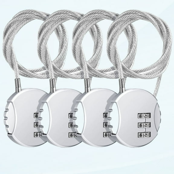 4 pieces 3-digit combination lock wire stroller waterproof padlock steel cable lock lightweight locker lock flexible door lock suitable for school luggage helmet gym fence door sports bicycle (silver)