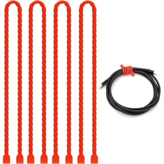 4 pieces of 32-inch silicone cable ties with 6.5mm diameter, reusable steel core rubber twist ties, flexible cable ties, for bundling and securing, suitable for indoor and outdoor general-purpose rop